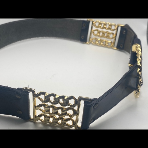 Vintage women’s leather belt golden link metal main image 9